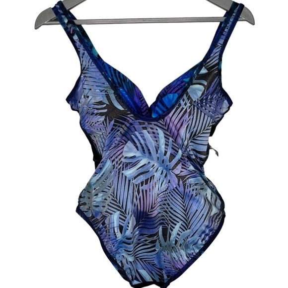 Miraclesuit Royal Palms Blue Swimsuit Size 10 Tropical Floral Print Underwire - Picture 9 of 12